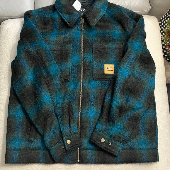 Zara DNWR. Men's Wool Blended Fluffy Plaid Jacket - Size L - Picture 8 of 13